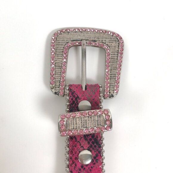 Vintage Y2K Pink Rock Grunge Leather Ranch Western Rhinestone Alligator Belt / S - Picture 6 of 8